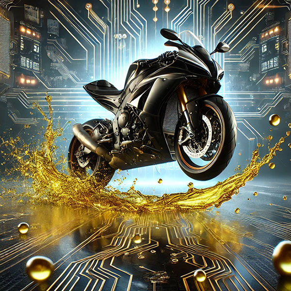 Bike leaping through golden oil splash