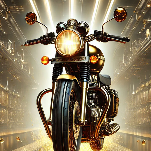 Motorcycle glowing in golden futuristic light