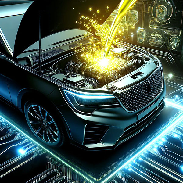 Car engine glowing as oil is added