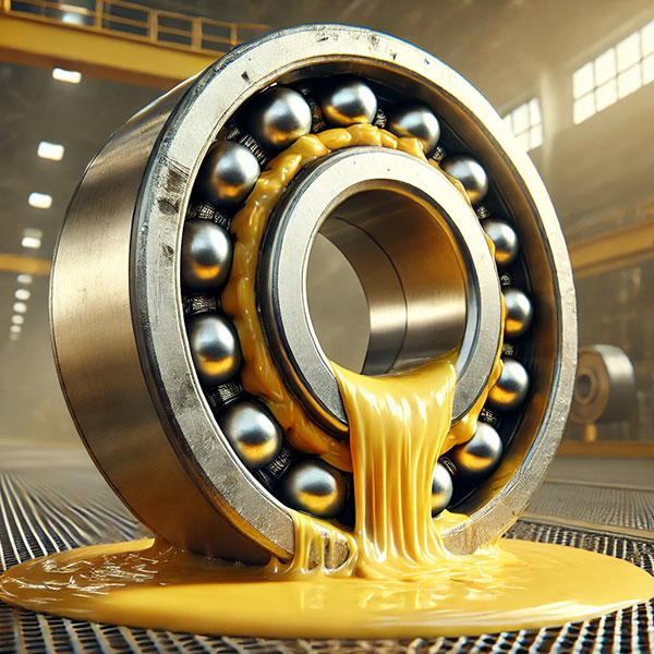 Grease flowing from heavy-duty ball bearing