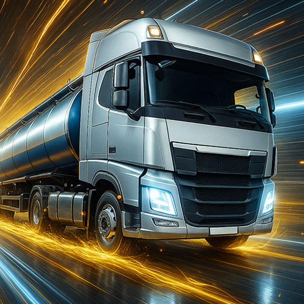 Truck on highway surrounded by radiant lights